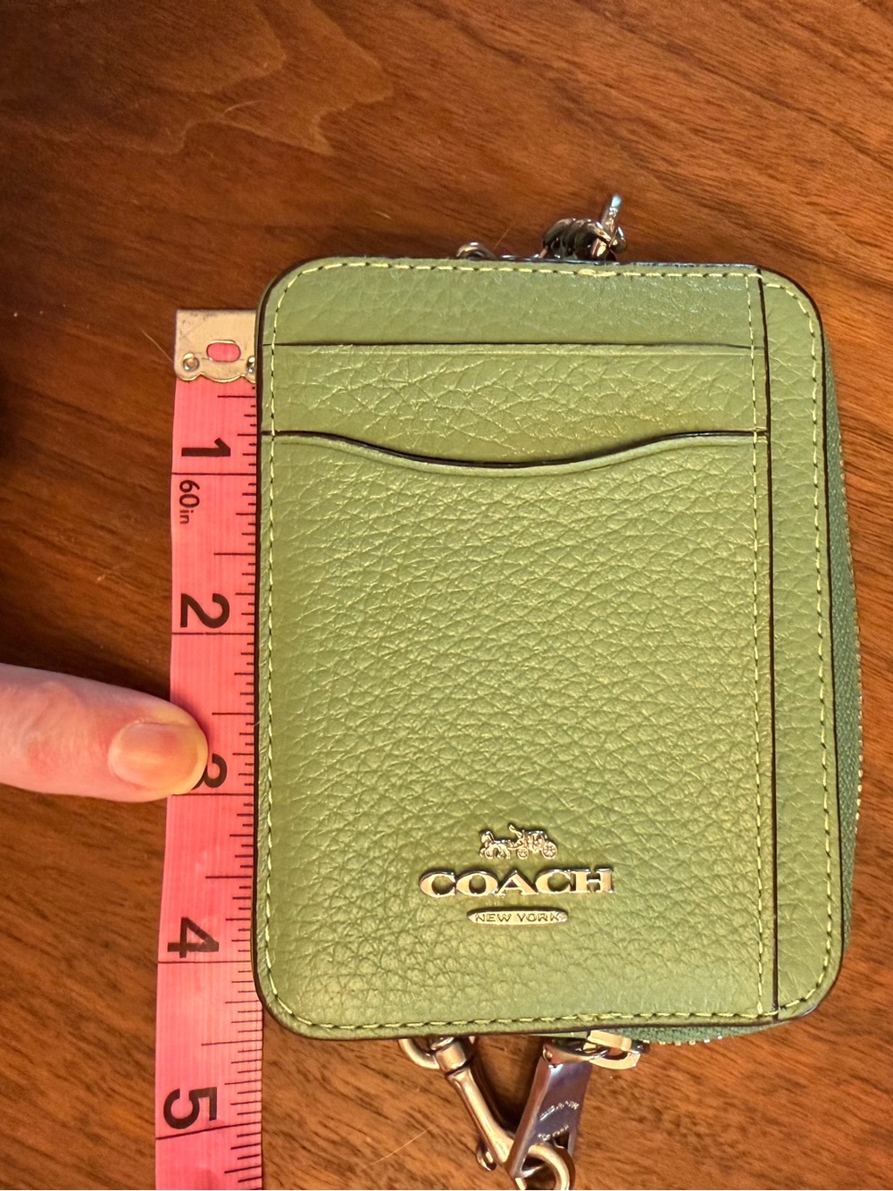Coach Light Green Pebble Leather Card Case with Silver Chain - Picture 5 of 6